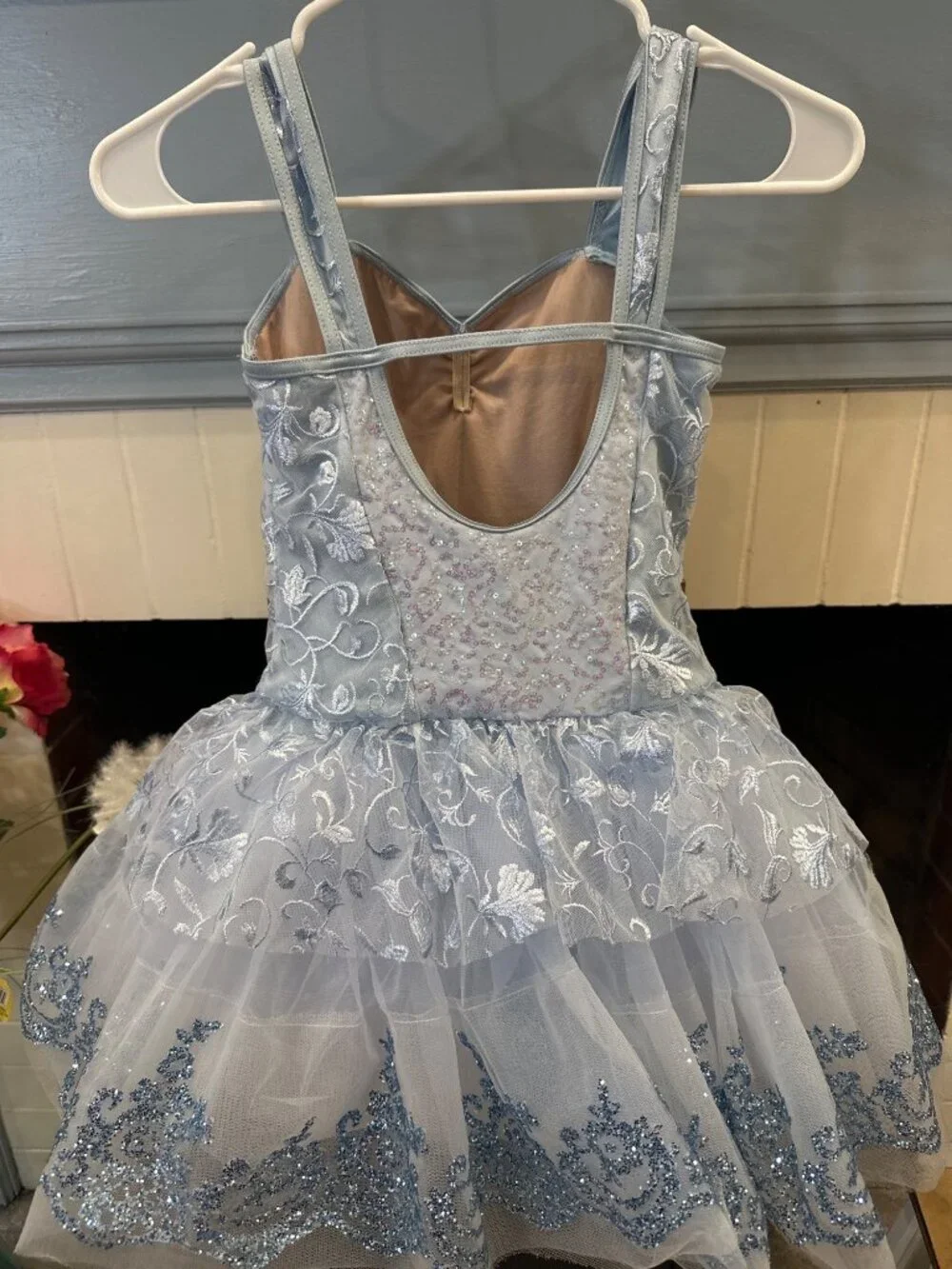 Weissman Blue princess Embroidered Dance Costume With Sparkle Tulle Skirt